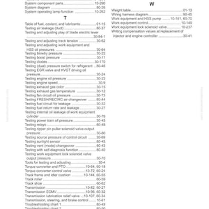 K&ouml;nnte beinhalten: Inhaltsverzeichnis aus einem Handbuch mit einer Liste von Testverfahren und Systemkomponenten. Enth&auml;lt Themen wie "Pr&uuml;fung des Motor&ouml;ldrucks", "Getriebe ECMV" und "Fehlersuchdiagramm 1".