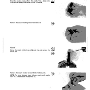 May include: A page from a shop manual detailing injector disassembly. The text includes instructions on cleaning carbon residue, removing parts, and using tools. The manual is for 410 and 610 series injectors.