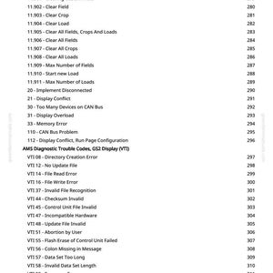 May include: A manual page detailing diagnostic trouble codes and error messages, such as "Totals are Different," "Clear Field," and "Memory Error." Page numbers are on the right. The website greenfarmmanuals.com is displayed.
