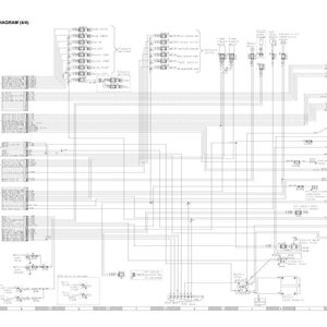Puede incluir: Diagrama de circuito el&eacute;ctrico (4/4) con numerosas l&iacute;neas, s&iacute;mbolos y etiquetas de texto. El diagrama es en blanco y negro, mostrando el cableado y los componentes de un sistema el&eacute;ctrico. El diagrama est&aacute; sobre un fondo blanco.