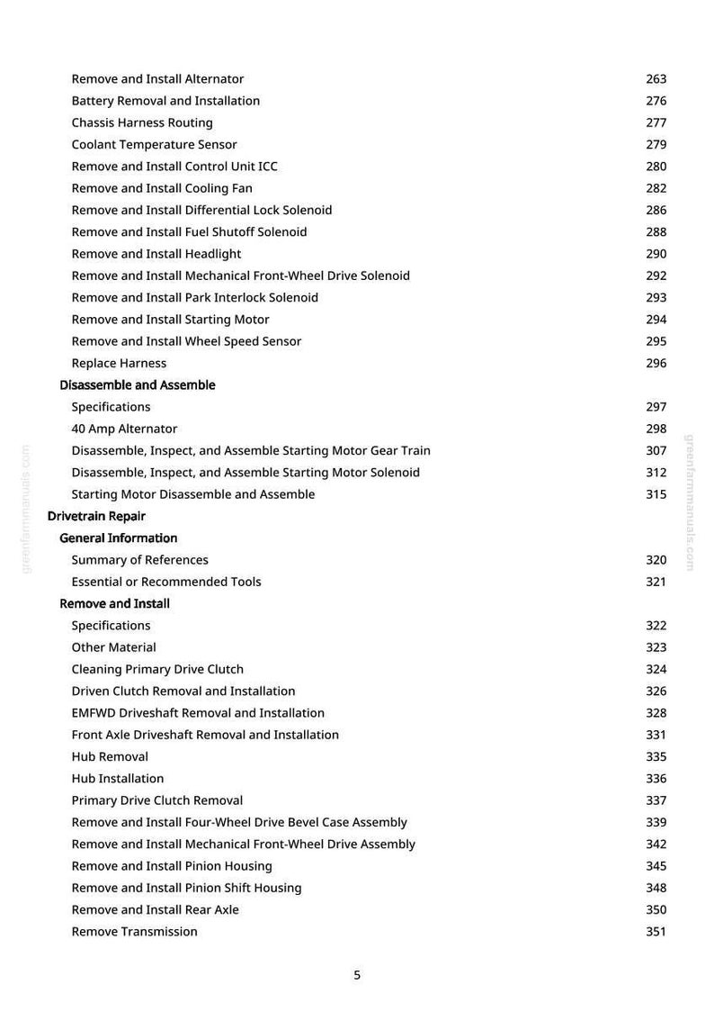 May include: A manual page detailing automotive repair procedures, such as "Remove and Install Alternator" and "Remove and Install Headlight." Page numbers are displayed on the right.