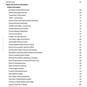 May include: A manual's "Table of Contents" page, listing safety information. Topics include "Handle Fuel Safely" and "Wear Protective Clothing". Page numbers are on the right. Measurements are not applicable.