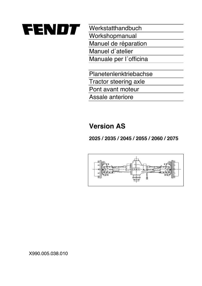 K&ouml;nnte beinhalten: Wei&szlig;es Dokument mit dem Fendt-Logo und Text in mehreren Sprachen, darunter "Werkstatthandbuch" und "Tractor steering axle". Eine Zeichnung einer Traktorachse ist ebenfalls vorhanden. Das Dokument ist mit "Version AS" gekennzeichnet.