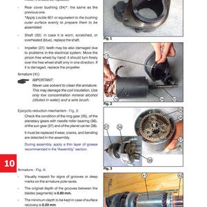May include: Diagram of an ISKRA starter motor with detailed component inspection instructions. Includes images of the bushing, rear cover bushing, shaft, impeller, and armature. Measurements are provided in millimeters for the armature pole races.