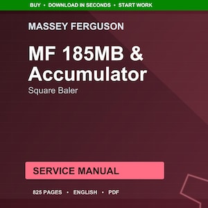 Manual de servicio en PDF para empacadora cuadrada Massey Ferguson MF 185MB / Reparación en taller / Descarga instantánea