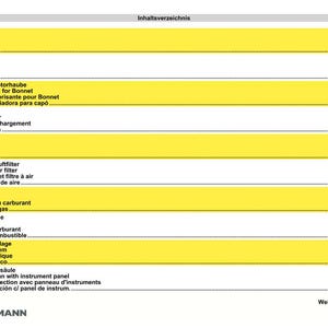 Puede incluir: Una p&aacute;gina del manual Weidemann 4004 D/D, con un &iacute;ndice de contenido amarillo y blanco. El texto incluye t&eacute;rminos como "Calefacci&oacute;n", "Motor" y "Sistema de combustible". El logotipo de Weidemann est&aacute; en la parte inferior.