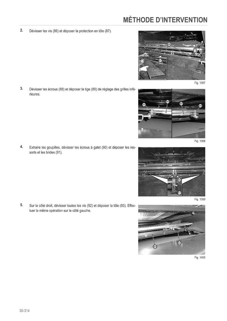 Puede incluir: Una p&aacute;gina de un manual titulada &laquo; M&Eacute;THODE D'INTERVENTION &raquo;. La p&aacute;gina contiene instrucciones numeradas con diagramas adjuntos. Los diagramas muestran vistas de cerca de componentes mec&aacute;nicos.