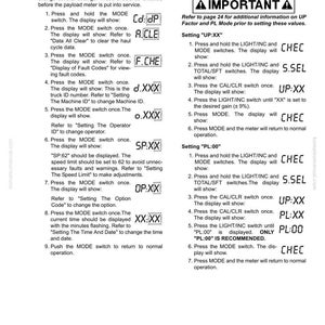 May include: A white and black technical manual page with instructions for checking the operator and service check modes on a payload meter. The page includes diagrams, text, and numerical values for setting various parameters.