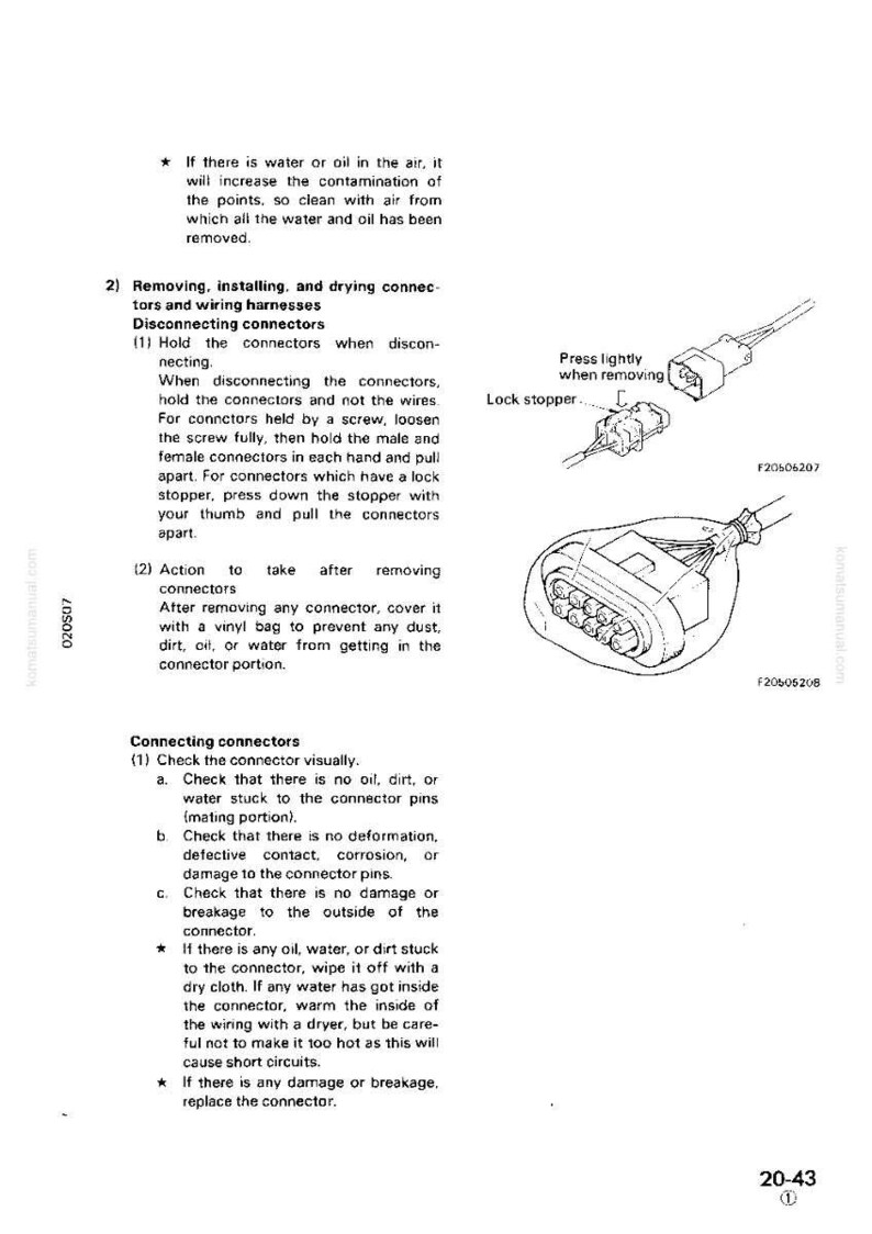 May include: Diagram of automotive connectors with instructions. Includes illustrations of disconnecting and connecting procedures, with labels like "Lock stopper" and part numbers. Text explains how to handle connectors.