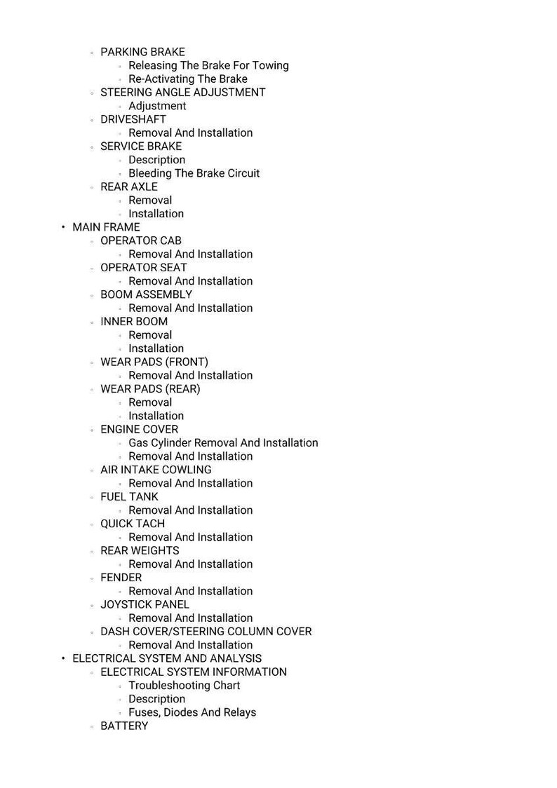 Pu&ograve; includere: Un documento bianco con un elenco di componenti meccanici e le relative procedure. Il testo include termini come "Freno di stazionamento", "Albero di trasmissione" e "Coperchio motore", insieme alle istruzioni per la rimozione e l'installazione.