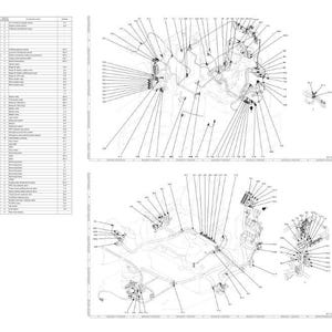 May include: A technical diagram with multiple sections, featuring numerous lines, arrows, and labels. The diagram likely illustrates the components and connections of a mechanical system. The layout includes a parts list and several detailed drawings.