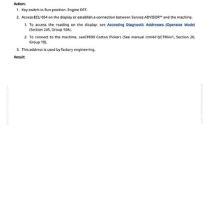 Może przedstawiać: Biała strona z czarnym tekstem szczeg&oacute;łowo opisującym procedurę kalibracji ECU 054-EEPROM Word 4 (FT4). Tekst zawiera instrukcje dotyczące dostępu do adres&oacute;w diagnostycznych i łączenia się z maszyną. Strona zawiera r&oacute;wnież numer 4607.