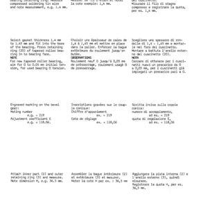 May include: Technical diagram with instructions for differential assembly. Text includes measurements in millimeters, such as 1.4 mm and 36.5 mm. The diagram also features notes and specifications for tapered roller bearings.