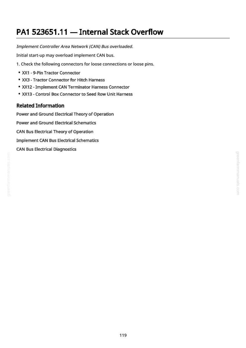 May include: A white page with black text detailing technical information about Controller Area Network (CAN) bus overload. Includes a list of connectors and related information about electrical theory and schematics.
