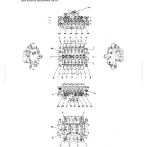May include: Diagram of a 6-spool valve (standard) with detailed views and labels. The image includes multiple views of the valve, with annotations pointing to various ports and components. Text at the top reads "6-SPOOL VALVE (STANDARD)".