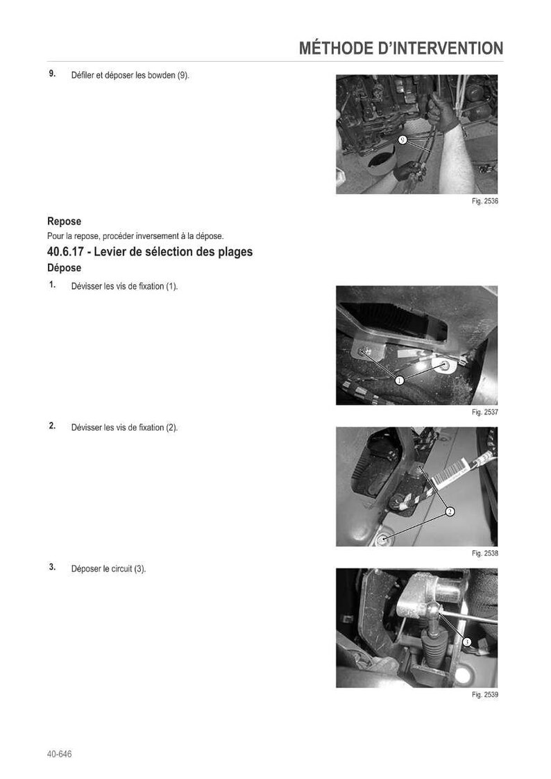 May include: Black and white technical diagram with the title "M&Eacute;THODE D'INTERVENTION". The diagram shows steps for removing and installing parts, including text instructions and numbered illustrations of mechanical components.