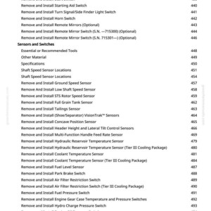 May include: A page from a manual with a list of automotive repair procedures, including sensor and switch replacements. The text is in black font on a white background, with page numbers and a website address.