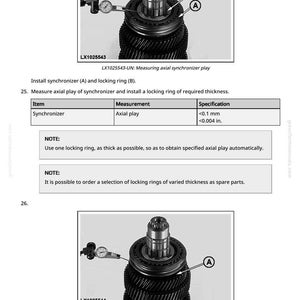 Pu&ograve; includere: Schema di un componente meccanico con un misuratore che misura il gioco assiale. Il testo include "Misurazione del gioco assiale del sincronizzatore" e "Misurare il gioco assiale dell'ingranaggio". La misura &egrave; inferiore a 0,1 mm.