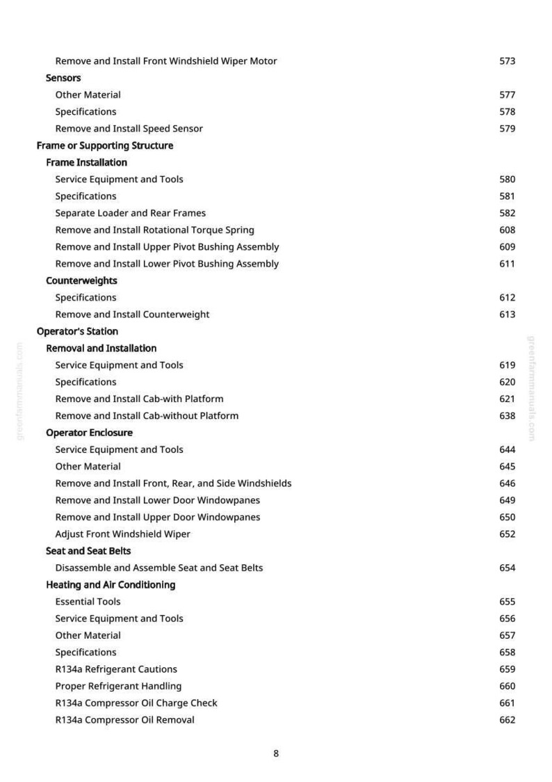 May include: A detailed page from a manual, listing automotive repair procedures. The text includes instructions for removing and installing various components, such as windshield wipers, sensors, and door windowpanes. The page is from greenfarmmanuals.com.
