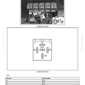 K&ouml;nnte beinhalten: Diagramm eines Kraftstoffabschaltrelais, bezeichnet als K02, mit einem Schaltplan und einer Pin-Code-Tabelle. Das Bild enth&auml;lt eine Nahaufnahme der Relaiskomponenten und ein Schema f&uuml;r die Kabelverbindungen. Der Text enth&auml;lt "Fuel Cut-Off Relay" und "CQ284494-UN: K02".