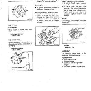 Puede incluir: Diagrama t&eacute;cnico de un sistema de encendido, que detalla componentes como el rotor de se&ntilde;al y la placa de ruptura. Se proporcionan instrucciones para la inspecci&oacute;n y el montaje, con ilustraciones y texto.