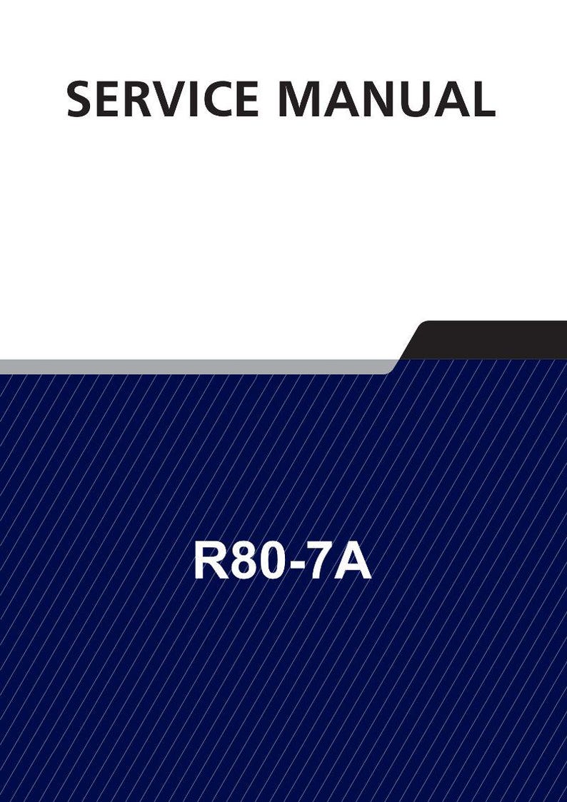 May include: A service manual with the text "SERVICE MANUAL" in black at the top. The bottom section is dark blue with white diagonal lines and the text "R80-7A".