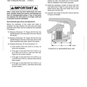 May include: Technical diagram with instructions for measuring a seal gap, including dimensions A and B. The text includes steps for disassembly and assembly, with measurements in inches and millimeters. The diagram is from a komatsumanual.com document.