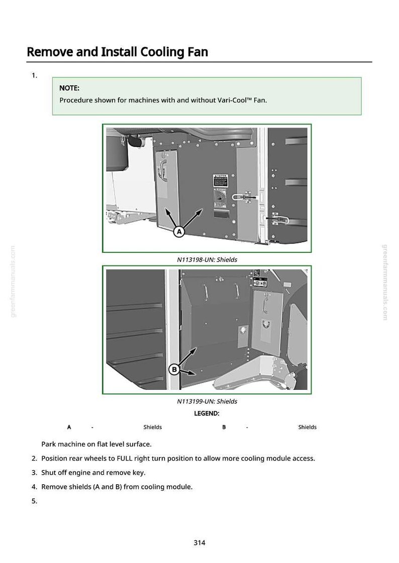 May include: Diagram illustrating the process to remove and install a cooling fan. The image shows detailed steps with arrows pointing to specific components, including shields labeled A and B. Text instructions are provided, guiding the user through the procedure.