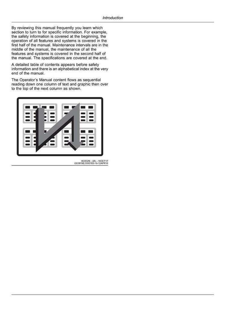 May include: A white page with the word "Introduction" at the top. The page contains text describing the manual's content flow and a diagram with a series of rectangles and a gray arrow.