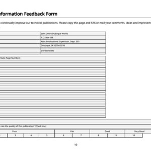 K&ouml;nnte beinhalten: Ein wei&szlig;es Formular f&uuml;r technisches Informations-Feedback mit dem Titel oben. Das Formular enth&auml;lt Abschnitte f&uuml;r Kommentare, Kontaktinformationen und eine Bewertungsskala von schlecht bis ausgezeichnet. Das Formular dient dazu, Feedback zu technischen Publikationen zu sammeln.