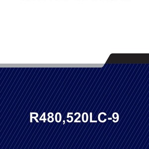May include: A service manual with the title "SERVICE MANUAL" in bold white text at the top. The bottom section features the text "R480,520LC-9" in white. The background is a dark blue with diagonal white lines.