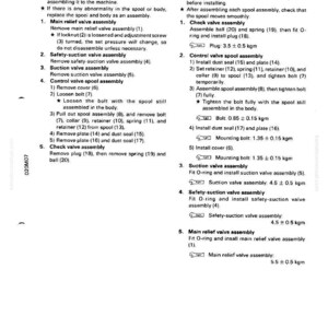 May include: Assembly instructions for an 8-spool control valve. The document includes diagrams and steps for assembling and disassembling the valve, with measurements in kgm. Text includes safety warnings.