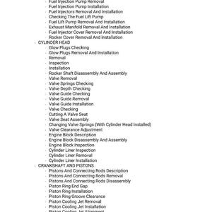 May include: A list of automotive engine repair services, including oil pump, fuel system, cylinder head, and crankshaft and pistons services. The text is in black font on a white background.