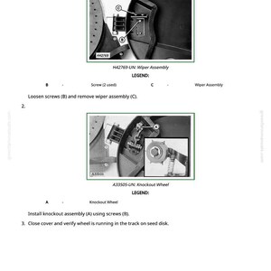 May include: Diagram illustrating the removal and installation of a knockout assembly. The image includes close-ups of parts labeled with letters and numbers, along with the text "H42769-UN: Wiper Assembly" and "A33505-UN: Knockout Wheel."