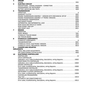 K&ouml;nnte beinhalten: Eine Seite aus einem Handbuch mit dem Titel "INHALTSVERZEICHNIS" mit Abschnitten wie "ALLGEMEINE INFORMATIONEN", "MOTOR", "ELEKTRISCHER KREIS", "GETRIEBE", "BREMSEN" und "ELEKTRONISCHE STEUERUNGEN". Das Dokument ist von 07-2011.