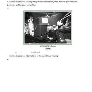 May include: Diagram showing the removal and installation of a blower housing, FS600V model. The image includes text instructions and a labeled diagram of the engine components, including screws and the air filter.