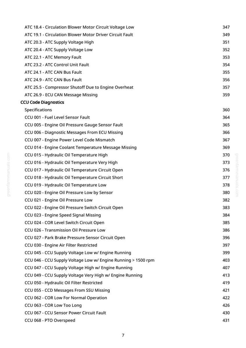 May include: A white page with a list of automotive diagnostic codes, including ATC and CCU codes, and their corresponding numerical values. The codes cover various engine and system faults.