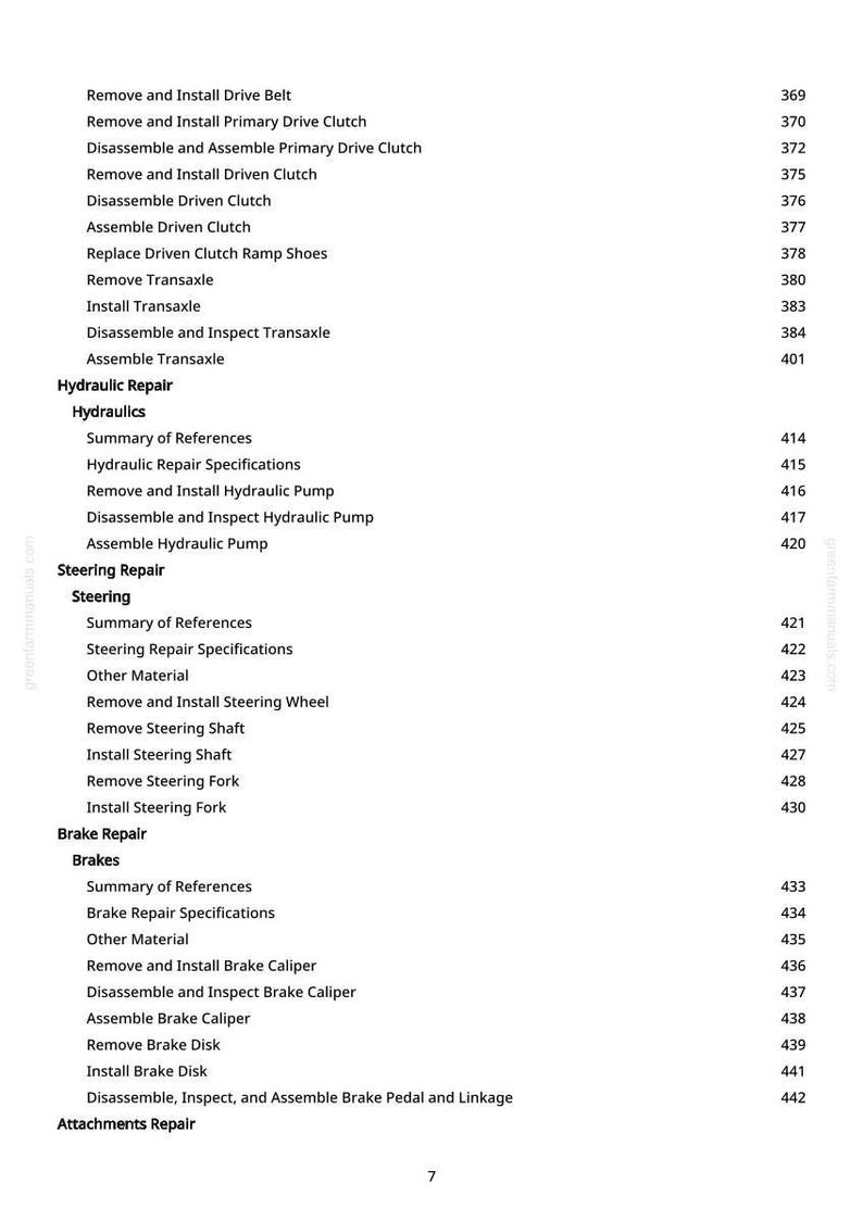May include: A page from a repair manual detailing automotive repair procedures. The text lists tasks such as removing and installing components, with sections on hydraulics, steering, and brakes, and page numbers.