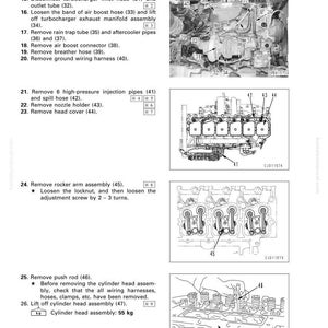 May include: A technical diagram detailing the disassembly and assembly of a cylinder head. The image includes numbered steps, diagrams of engine components, and a note on the cylinder head assembly weight of 55 kg.