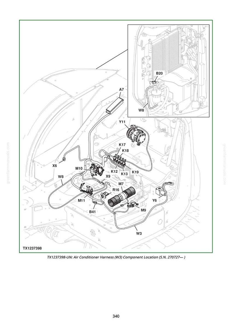 May include: Diagram of an air conditioner harness with various components labeled. The image includes a detailed view of the air conditioning system, with components like the compressor, condenser, and associated wiring.