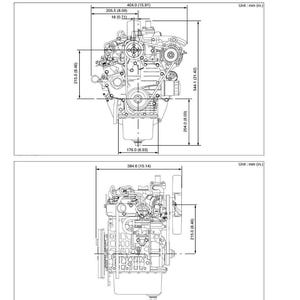 May include: Diagram of a Z602-E engine with dimensions in inches and millimeters. The diagram shows two views of the engine, with measurements including 15.91 inches in width and 21.42 inches in height. Text includes "DIMENSIONS" and "Z602-E".
