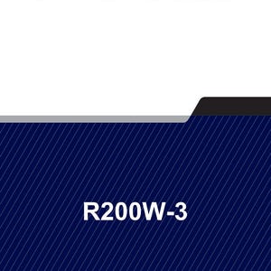 Puede incluir: Un documento titulado "SERVICE MANUAL" con el identificador "R200W-3". El fondo es azul oscuro con un patr&oacute;n de l&iacute;neas diagonales blancas. Una barra negra y gris se encuentra en la parte superior del fondo azul.