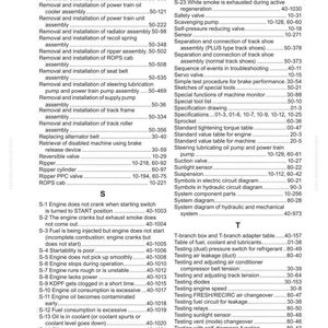 Puede incluir: P&aacute;gina de &iacute;ndice de un manual de servicio, que presenta una tabla de contenidos detallada con varios temas de reparaci&oacute;n de autom&oacute;viles y n&uacute;meros de p&aacute;gina. El texto est&aacute; en negro sobre fondo blanco.