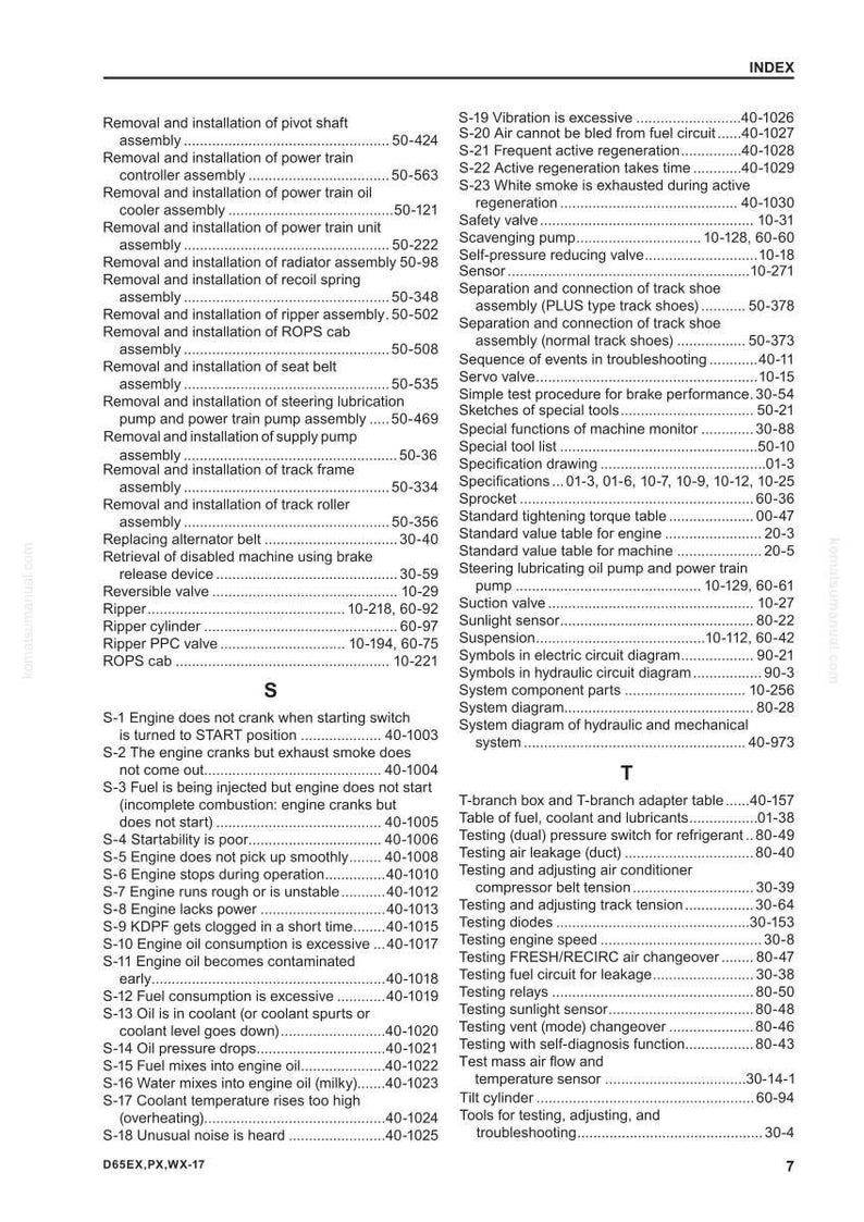 Puede incluir: P&aacute;gina de &iacute;ndice de un manual de servicio, que presenta una tabla de contenidos detallada con varios temas de reparaci&oacute;n de autom&oacute;viles y n&uacute;meros de p&aacute;gina. El texto est&aacute; en negro sobre fondo blanco.