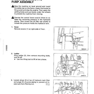 May include: Diagram from a manual detailing the disassembly and assembly of a hydraulic, steering, switch, and PPC pump assembly. Includes illustrations of components and step-by-step instructions for removal and maintenance.