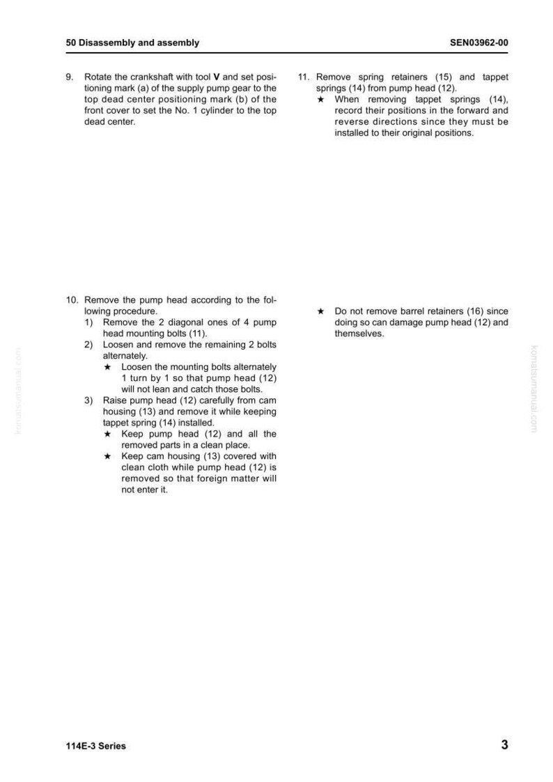 Peut inclure: Page d'un manuel technique intitul&eacute; "50 D&eacute;montage et assemblage". Le texte d&eacute;crit des &eacute;tapes de d&eacute;montage et d'assemblage, avec des num&eacute;ros de pi&egrave;ces et des sch&eacute;mas.