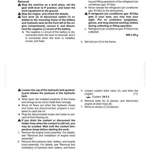 K&ouml;nnte beinhalten: Eine Seite aus einem Handbuch, die den Aus- und Einbau einer Motor- und Getriebeeinheit beschreibt. Der Text enth&auml;lt Sicherheitshinweise, Schritt-f&uuml;r-Schritt-Anleitungen und Diagramme f&uuml;r die Kfz-Reparatur.