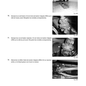 Puede incluir: Un diagrama t&eacute;cnico en blanco y negro titulado &laquo; M&Eacute;THODE D'INTERVENTION &raquo;, que detalla la extracci&oacute;n de un eje de tracci&oacute;n integral de un tractor. El diagrama incluye im&aacute;genes de primer plano de los componentes del tractor y texto asociado, con pasos numerados.