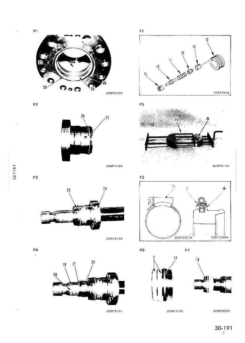 May include: A detailed technical illustration of various mechanical components, including bolts, clamps, and cylindrical parts. The image is a black and white diagram with labels and part numbers, likely for reference or assembly.