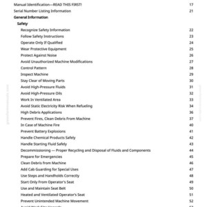 K&ouml;nnte beinhalten: Eine wei&szlig;e Seite mit einem Inhaltsverzeichnis in schwarzem Text aus einem Handbuch. Der Titel lautet "Inhaltsverzeichnis". Die Liste umfasst Sicherheitsinformationen, Maschinenbedienung und Wartungsverfahren.